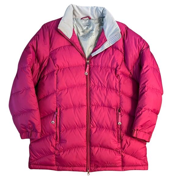 L.L. Bean Women’s Genuine Goose Down Full Zip Winter Puffer Coat Pink Sz Medium - Picture 1 of 11